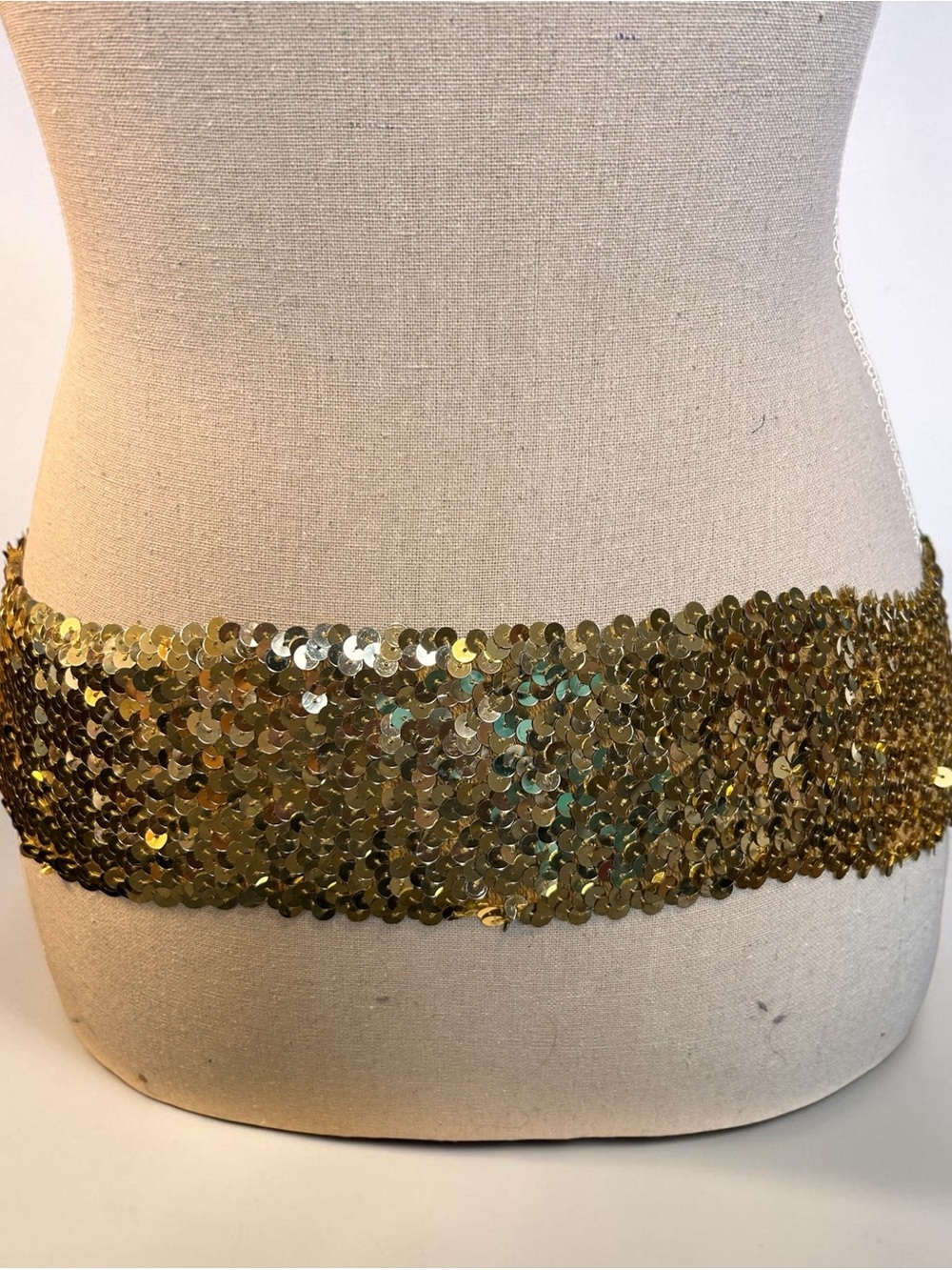 Aldo Gold Sequin Stretch Belt with Double Ring Buckle Party Disco Festival Chic